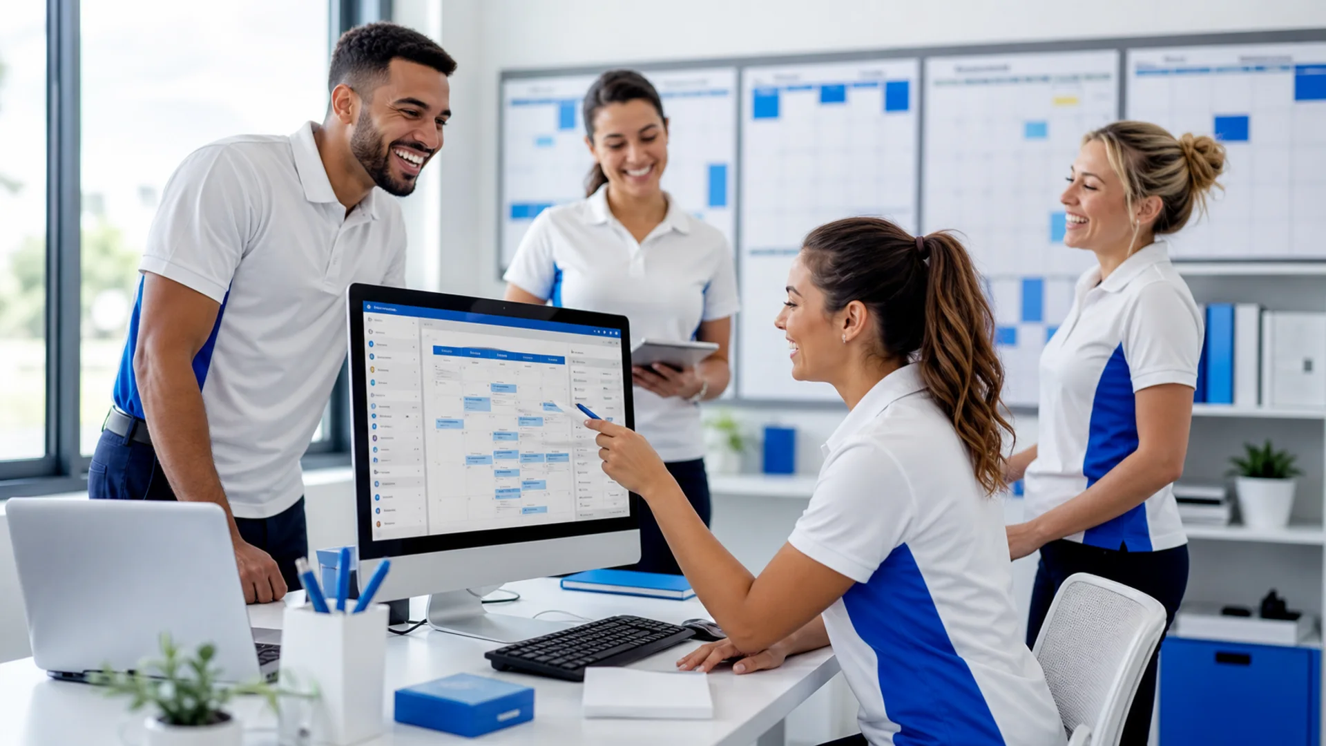 Equipe de serviços organizando agenda